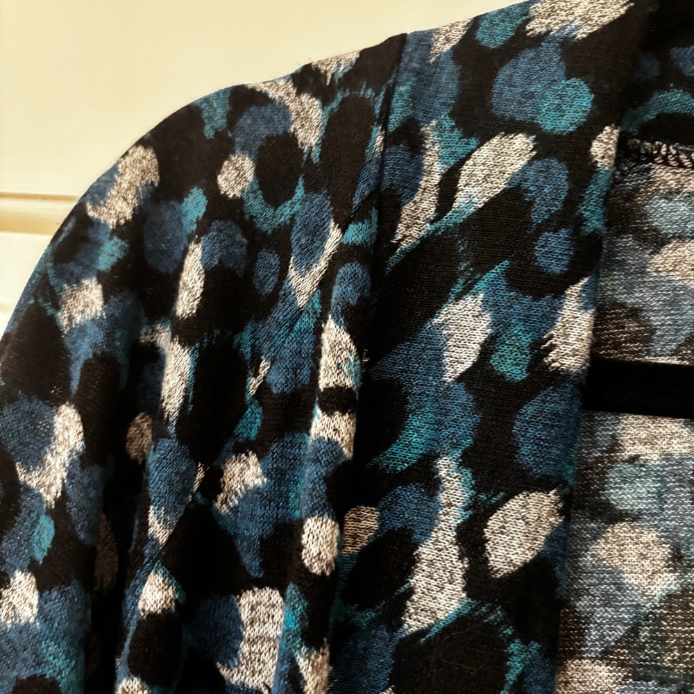 Chico's Size 3 Teal and Black Knit Open Front Waterfall Cardigan Chicos Size XL - Picture 5 of 10